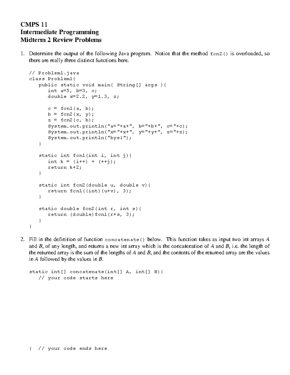 Mid2review - midterm 2 review - CMPS 11 Intermediate Programming ...
