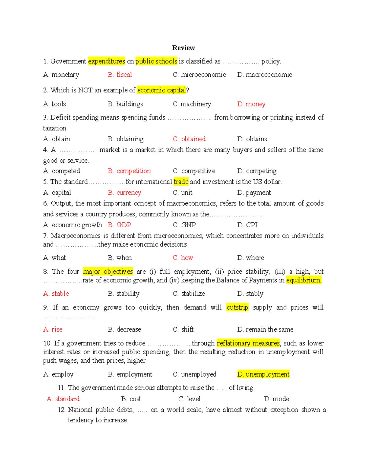 Review 1: Key Concepts in Macroeconomics and Microeconomics - Studocu