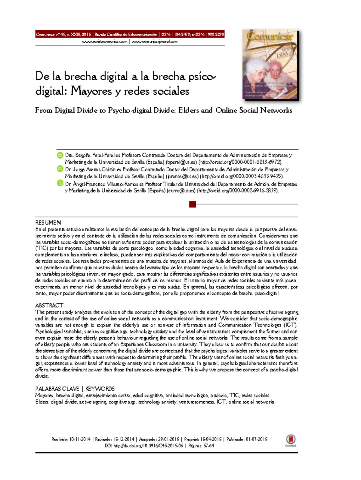 De la Brecha Digital a la Brecha Psicodigital: Mayores y Redes Sociales ...