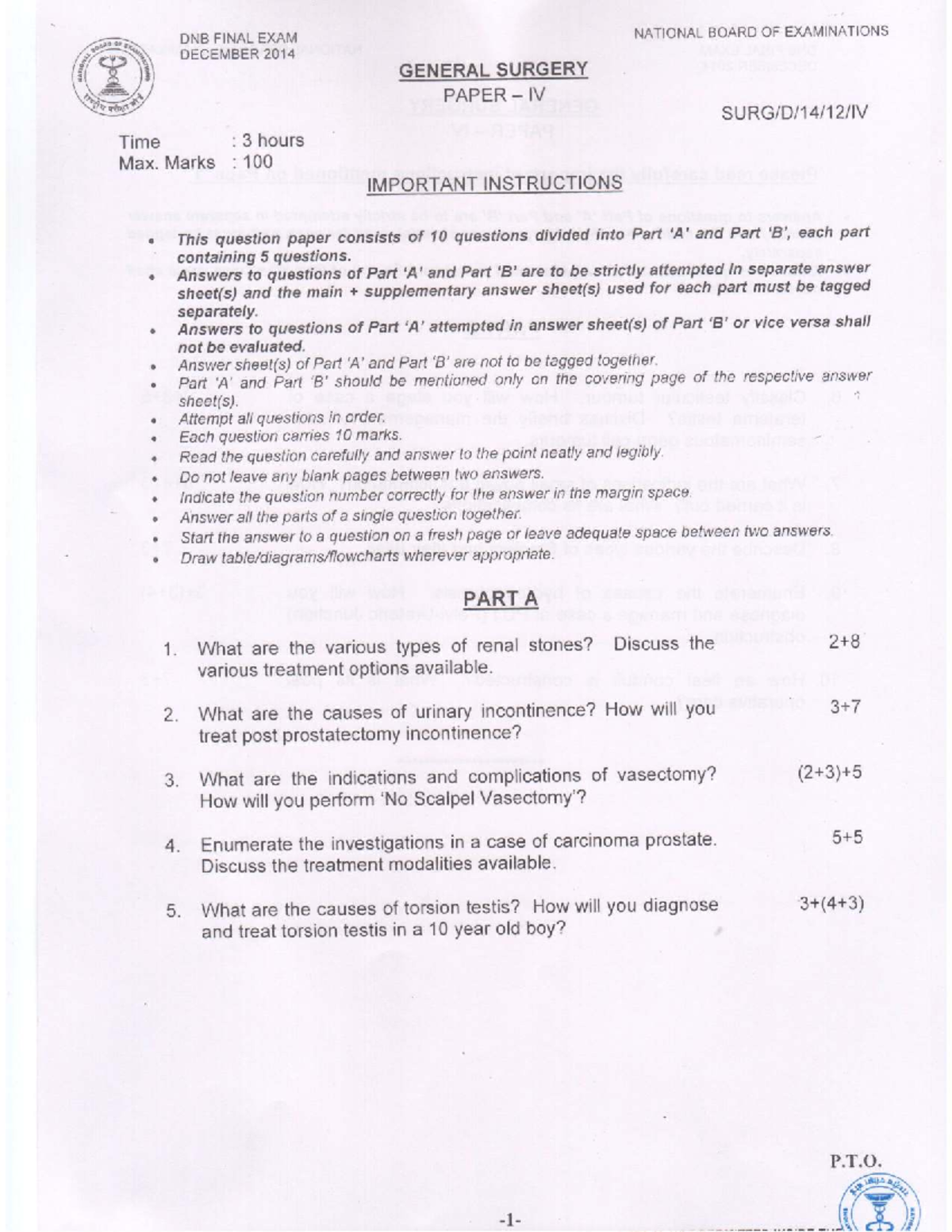 General Surgery P-IV Final Exam Dec 2014 - Paper IV - Studocu