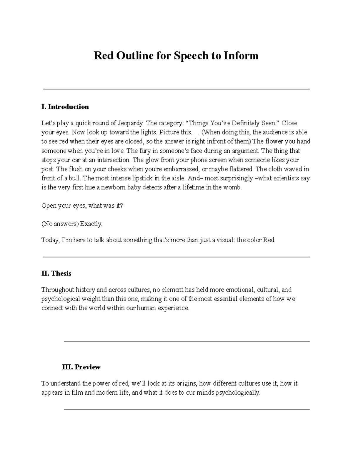 Red Outline for Speech to Inform: The Power of Color Red - Studocu