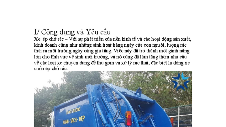 Xe ép rác: Công dụng và yêu cầu kỹ thuật cần thiết - Studocu