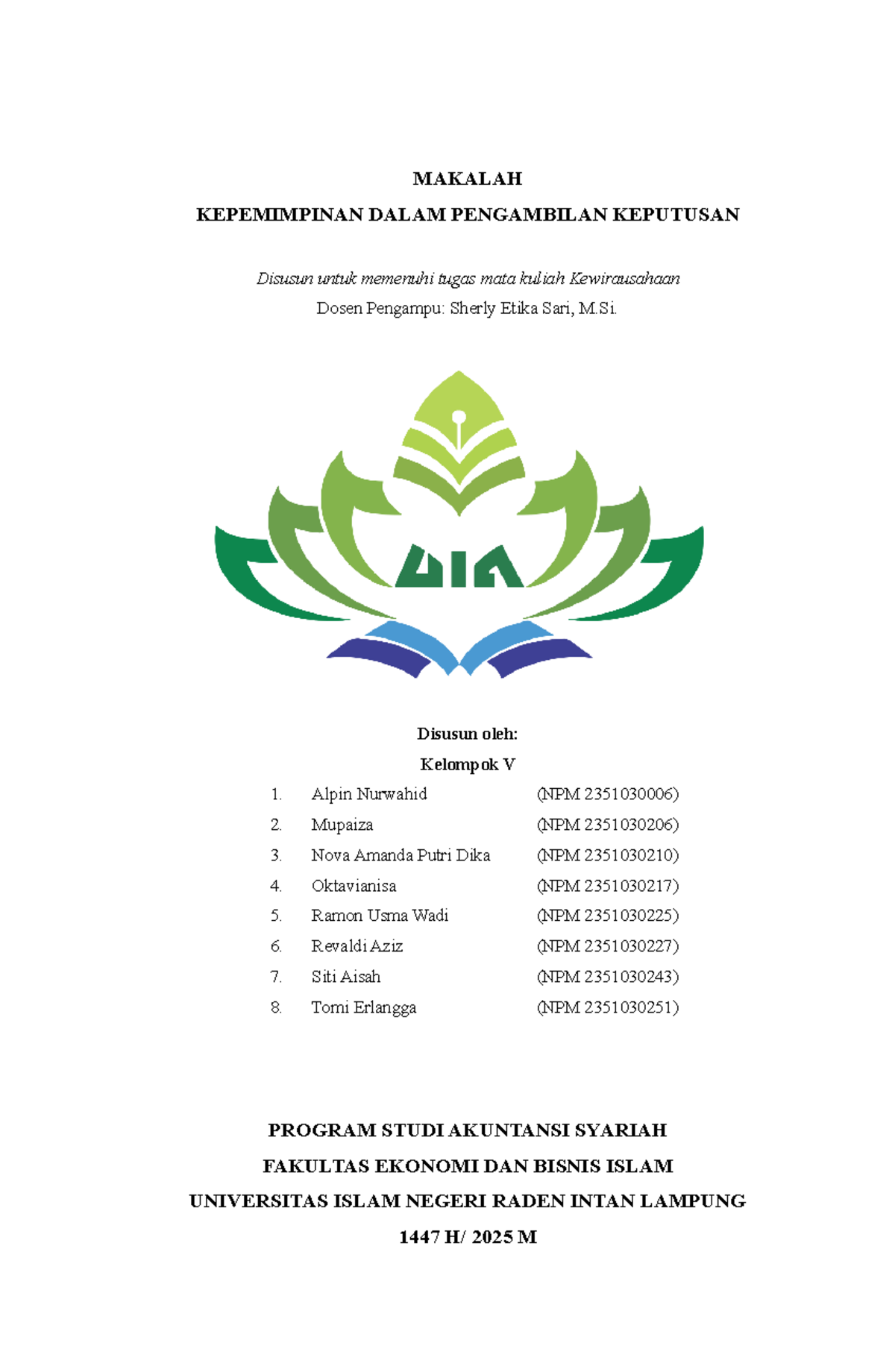 Kepemimpinan dan Pengambilan Keputusan dalam Kewirausahaan (AKS A) - Document Preview