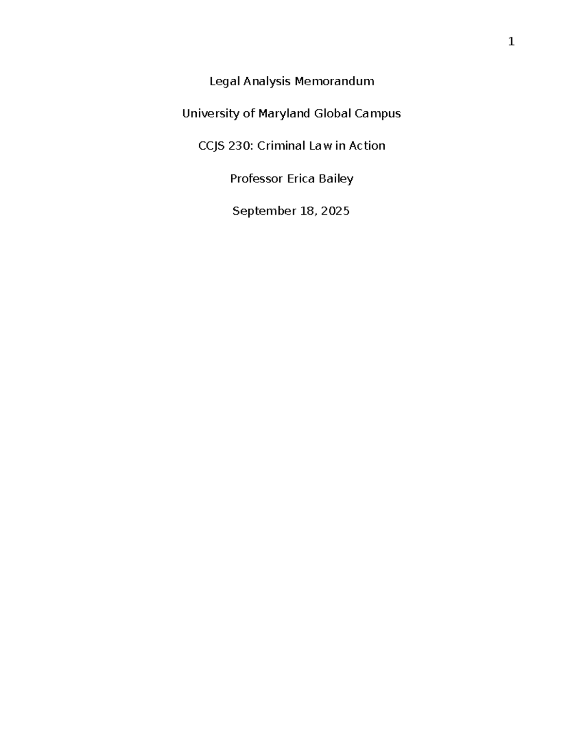 Legal Analysis Memo: CCJS 230 Criminal Law Case Study - Studocu