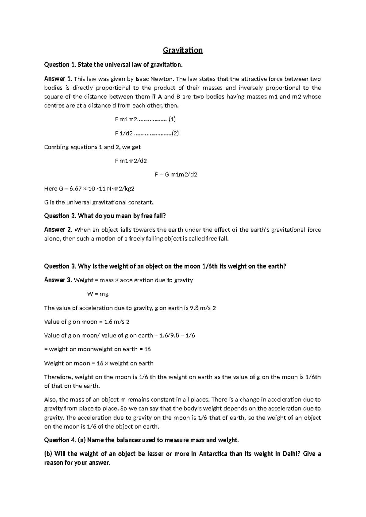 Gravitation - Practice Notes for Physics 101 - Studocu