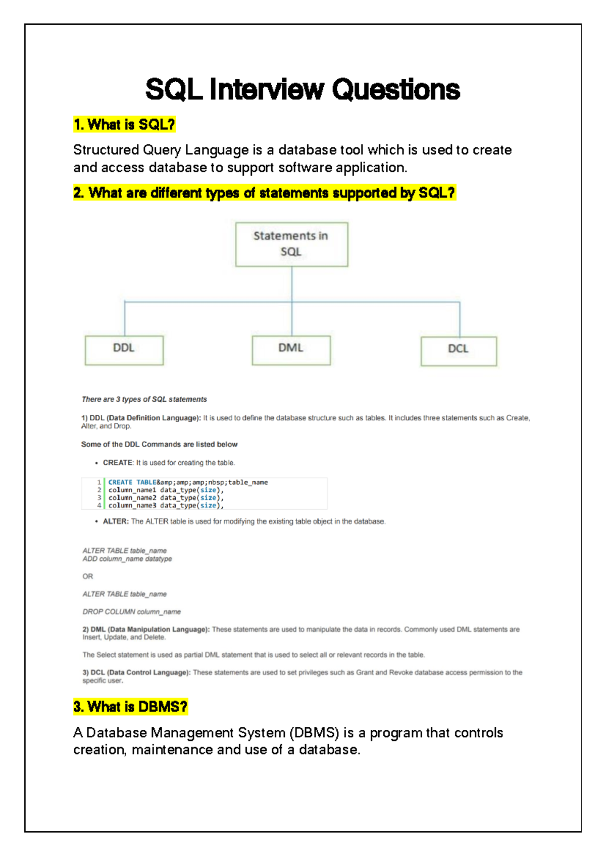SQL interview questions and answers - SQL Interview Questions What is ...