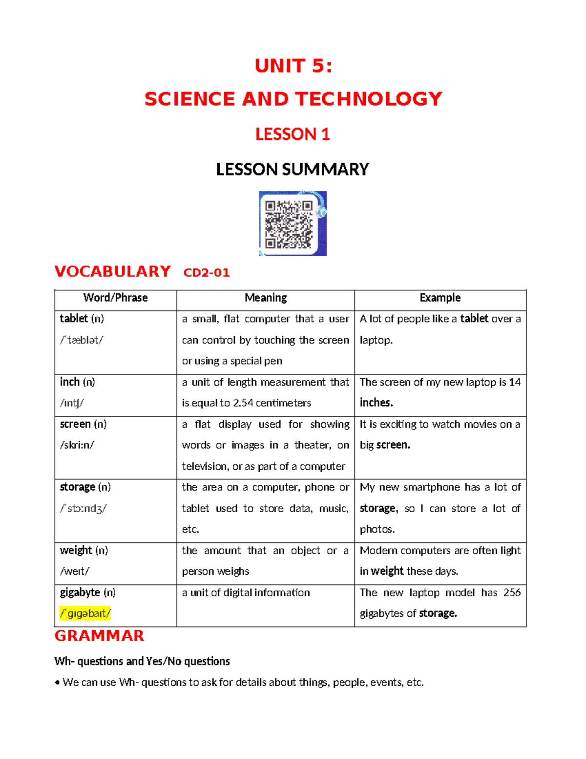 Bồi dưỡng TA Smart World 8 UNIT 5: Science and Technology Lesson ...