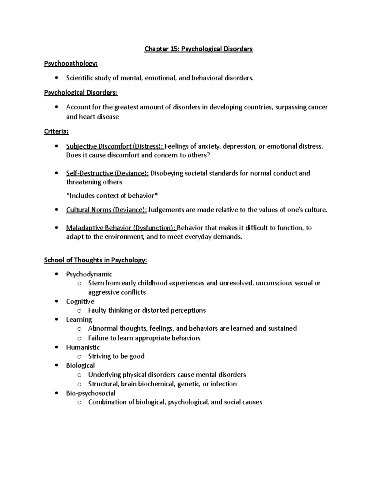 Chapter 15: Overview of Psychological Disorders and Their Impact - Studocu