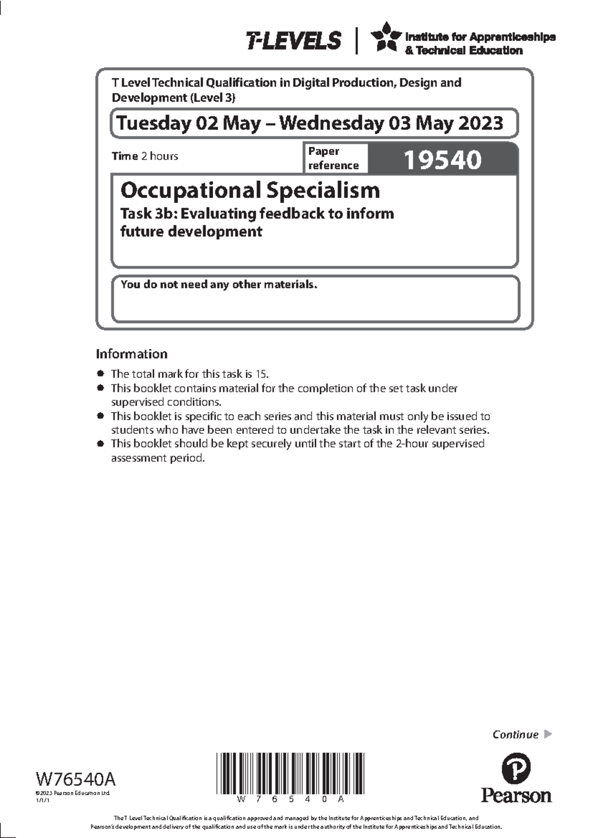 T Level Digital Qualification 19540 Task 3b Evaluation Guide - May 2023 ...