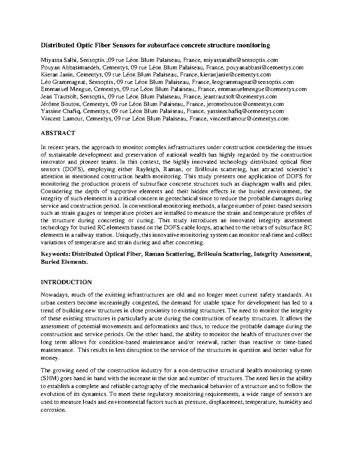 Distributed Optic Fiber Sensors for subsurface concrete structure ...