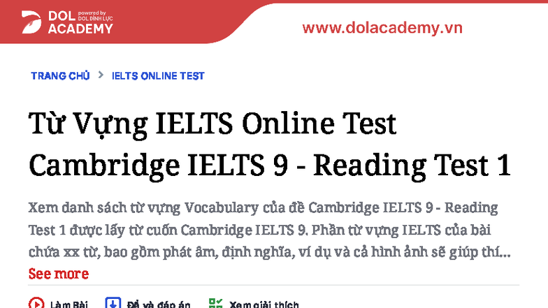 CAM9 - IELTS Reading Test 1 Vocabulary Notes - Studocu