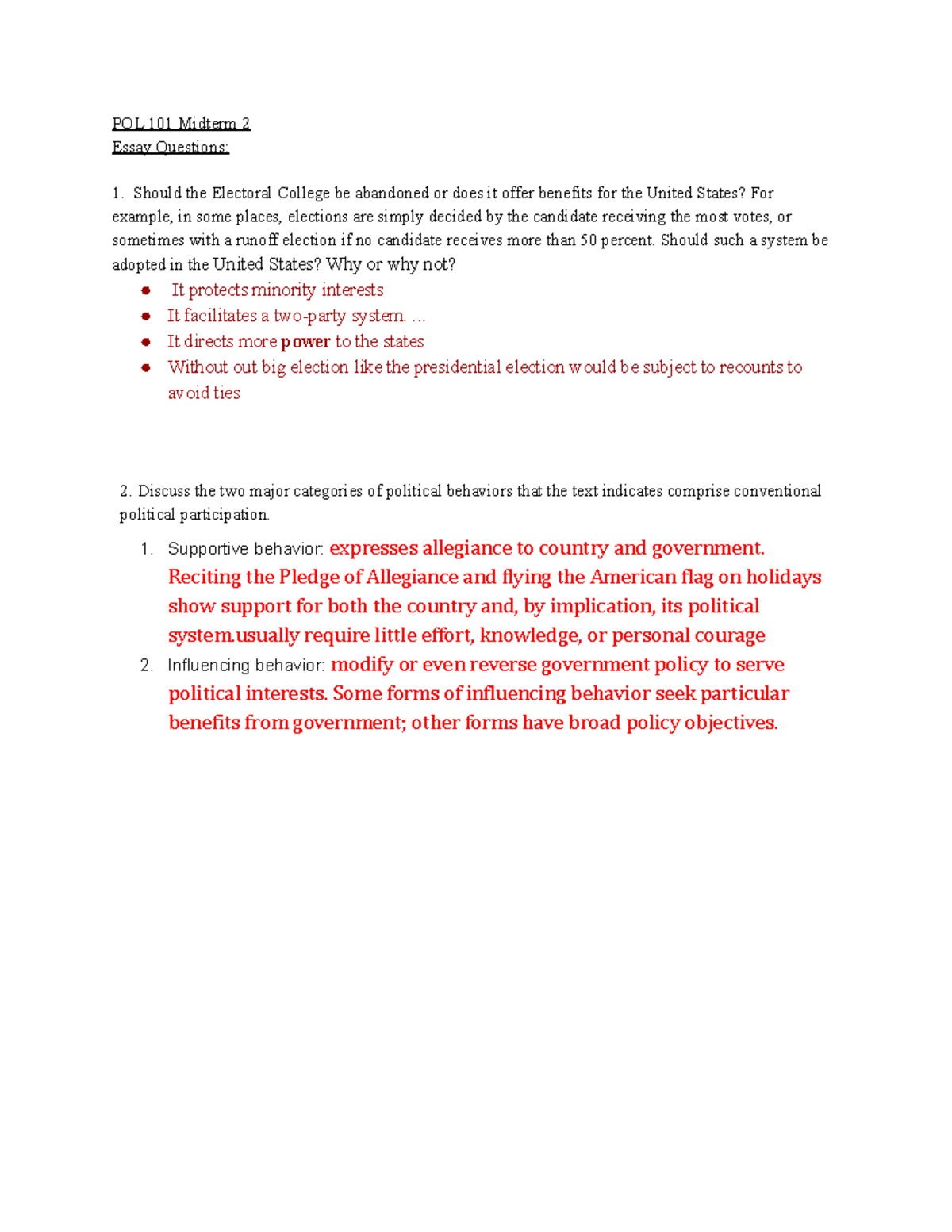 POL 101 Midterm 2 - POL 101 Midterm 2 Essay Questions: Should the ...