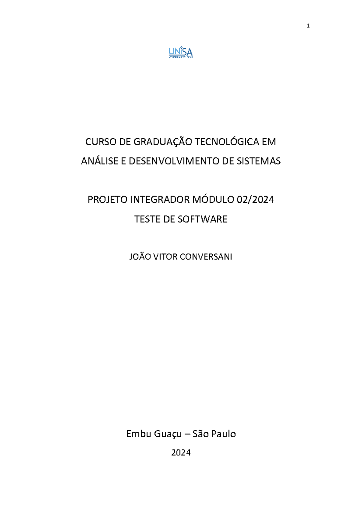 Teste de Software - Projeto Integrador Módulo 02/2024 - Análise e ...