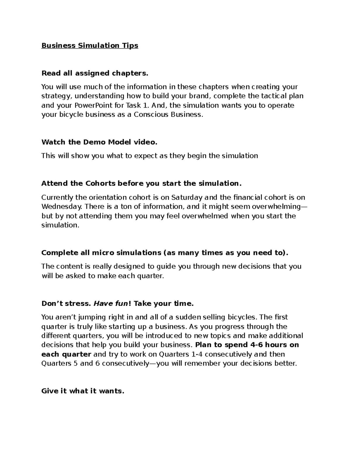 Capstone Simulation Tips for BUS 101: Strategy & Branding - Studocu