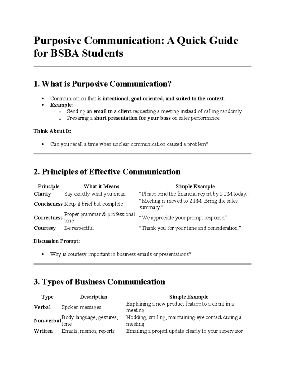Purposive Communication: A Quick Guide for BSBA Students - Studocu