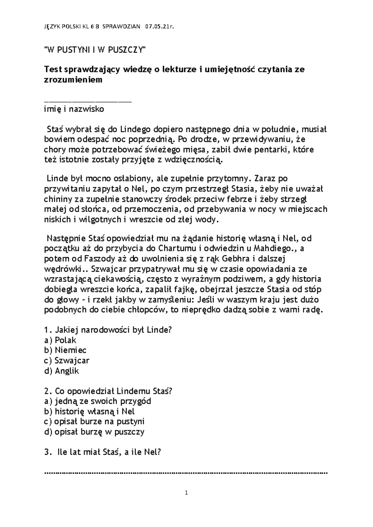 Sprawdzian Z Religi Dla Kl Vi Duch śięty www.studocu.com