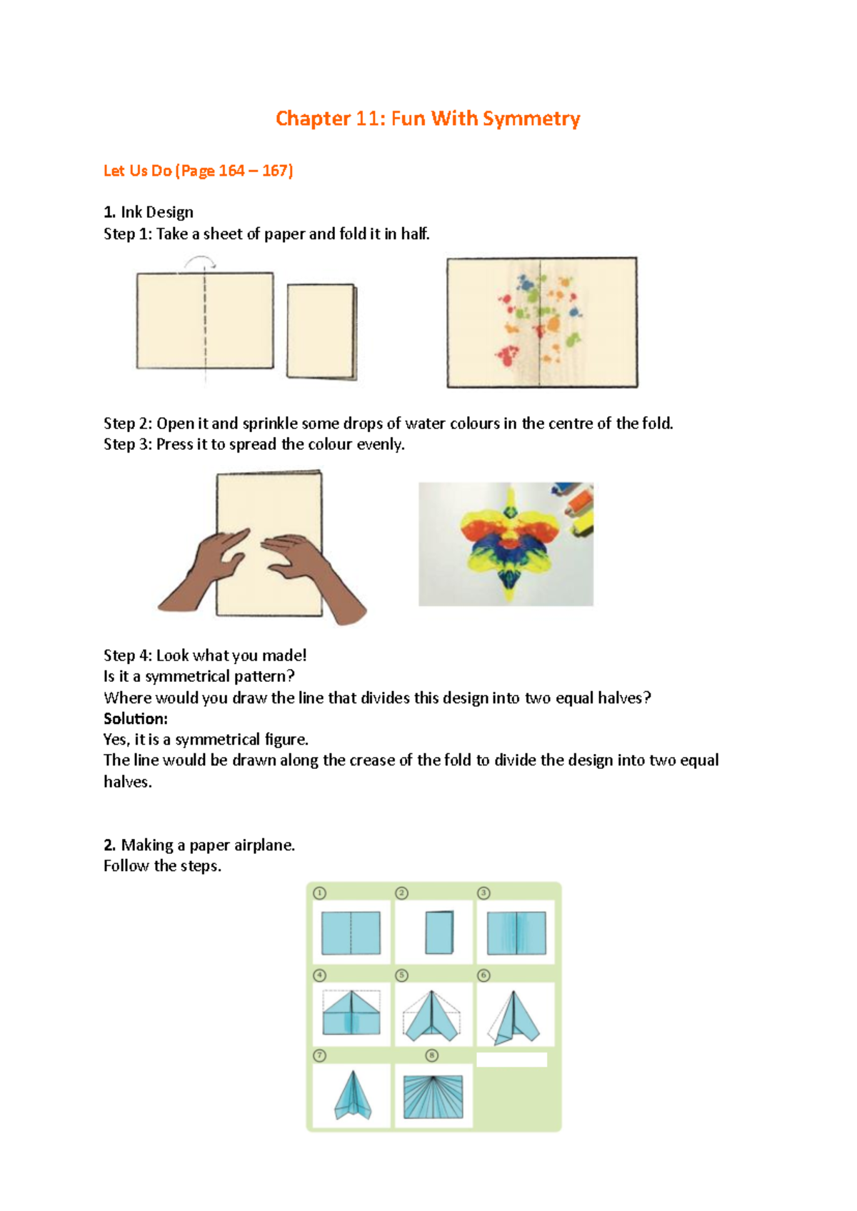 Class 4 Maths Mela: Chapter 11 - Fun with Symmetry Activities - Studocu