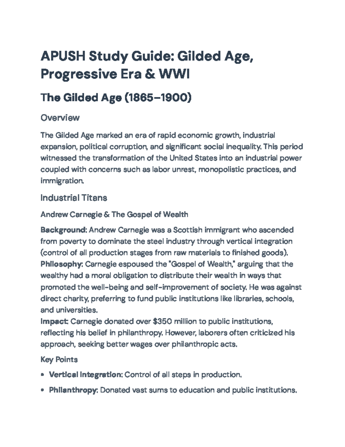 APUSH Study Guide: Key Concepts of the Gilded Age, Progressive Era ...