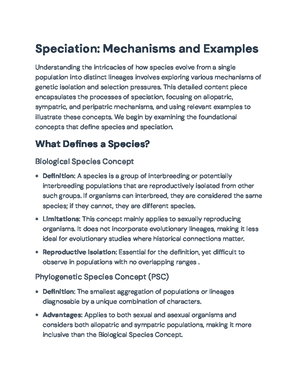 Comprehensive Overview of Speciation: Mechanisms and Case Studies ...