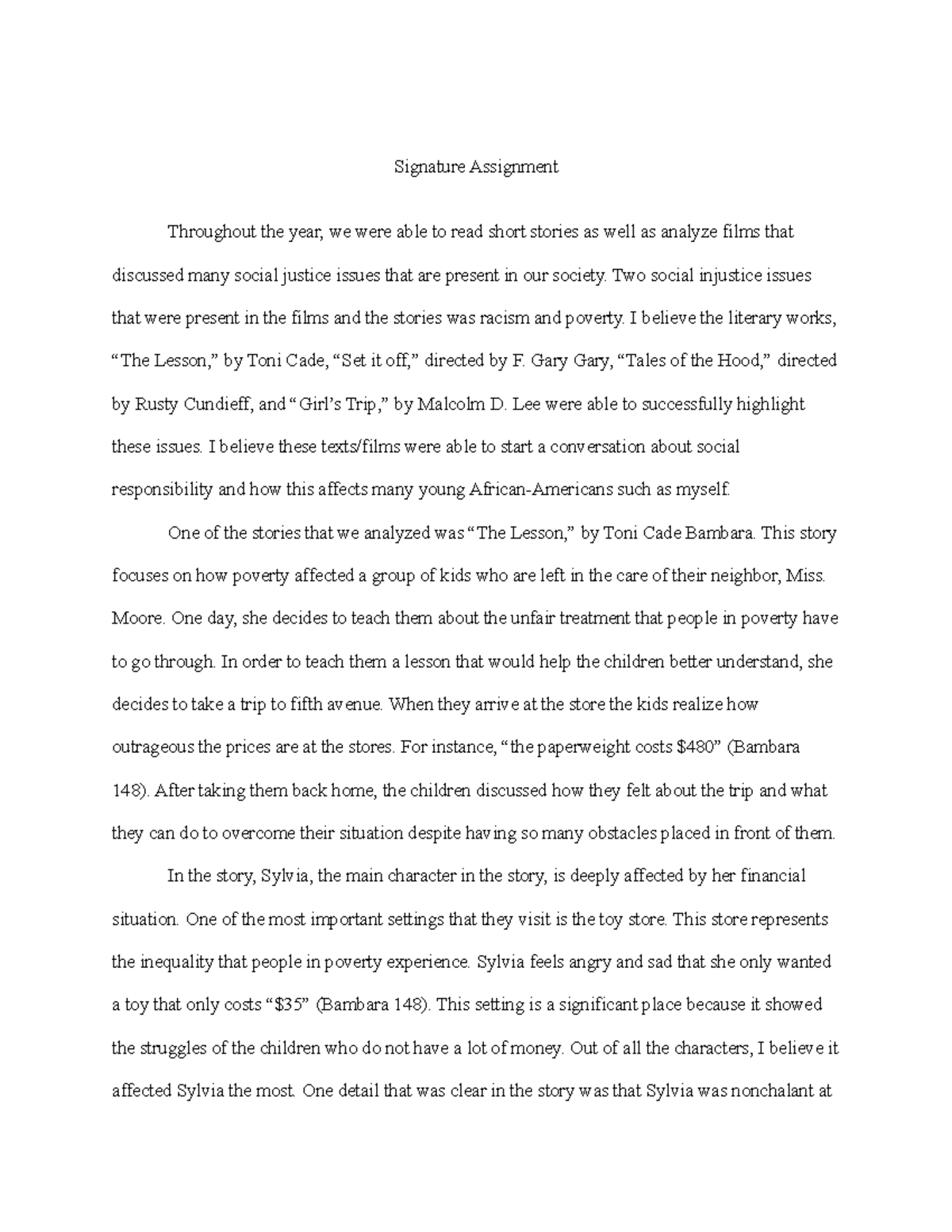 ENG 102 Signature Assignment: Analysis of Social Justice in Literature ...