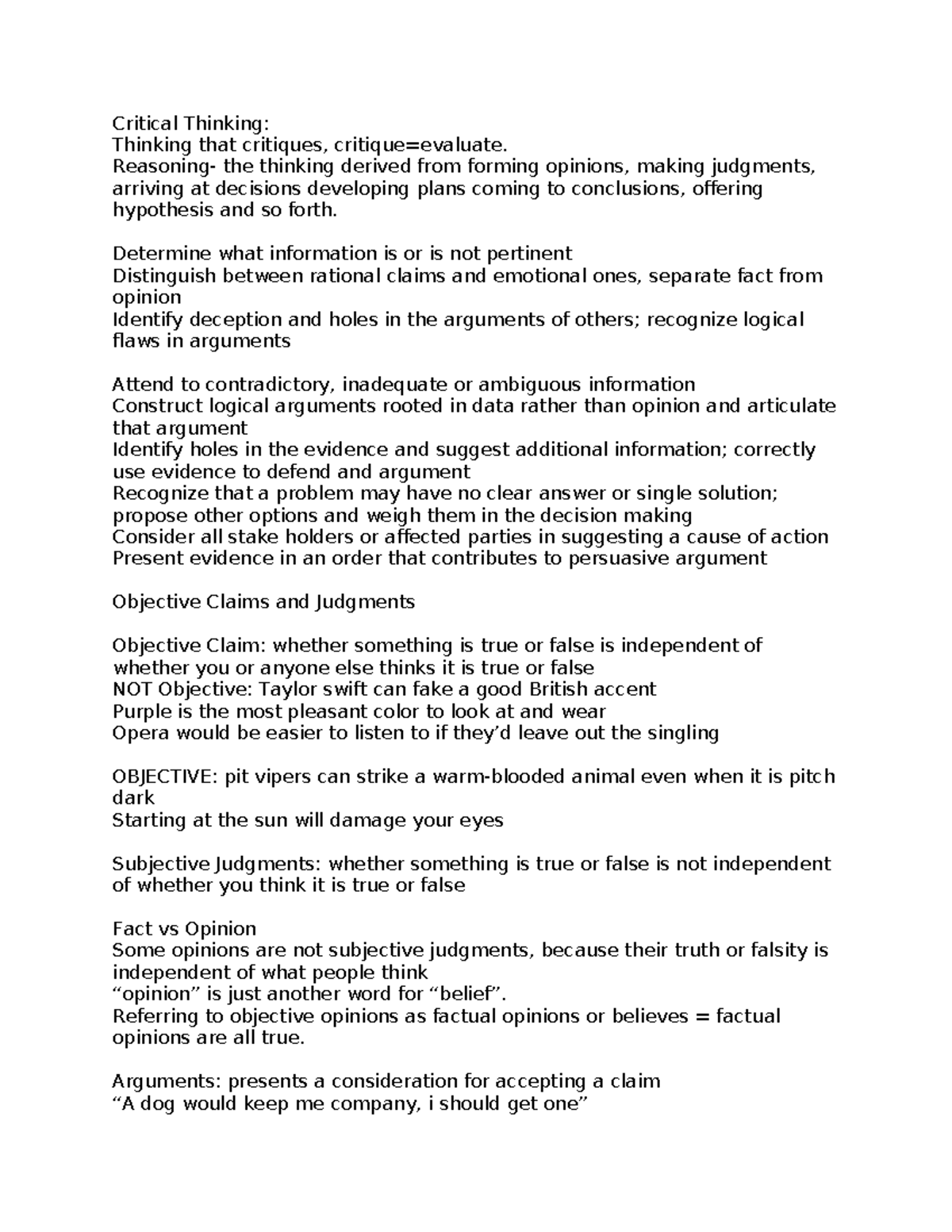 Critical Thinking Concepts: Week 1 Notes (Ch. 1-3, 10) - Studocu