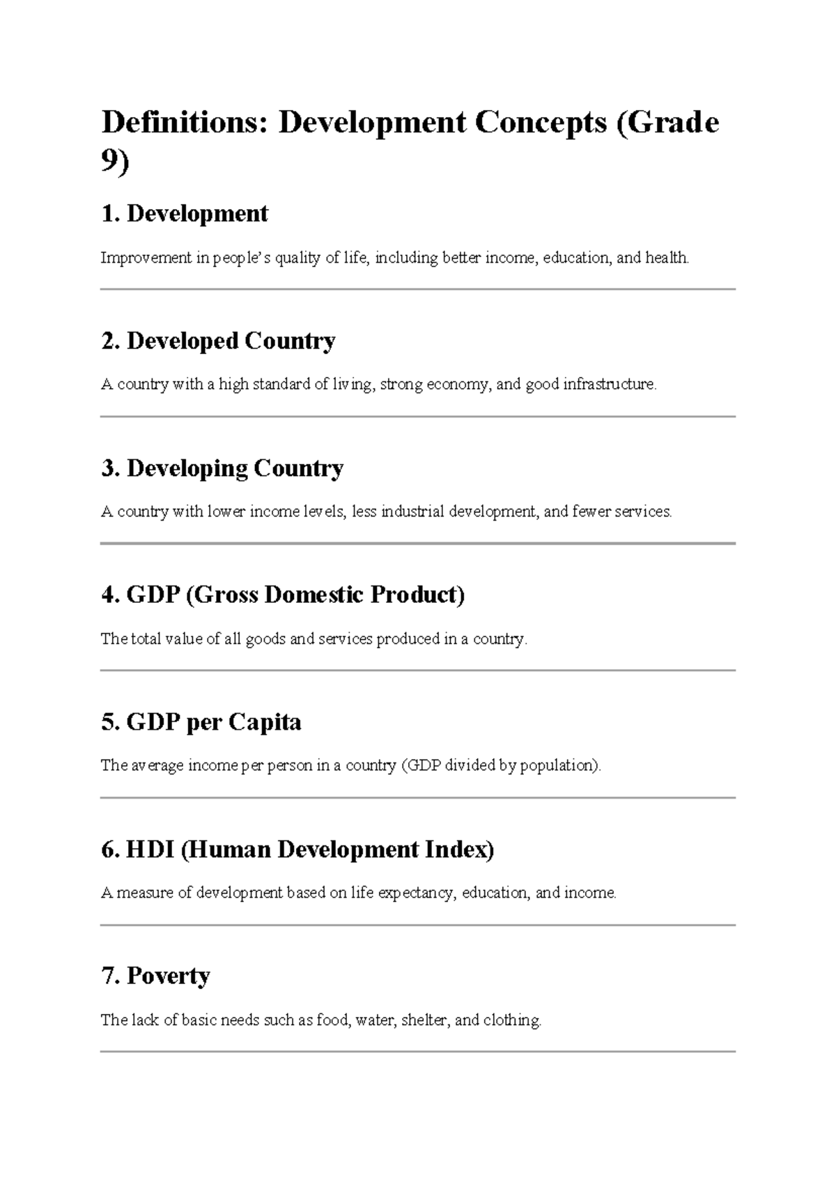 Important Concepts in Development (Grade 9) - Studocu
