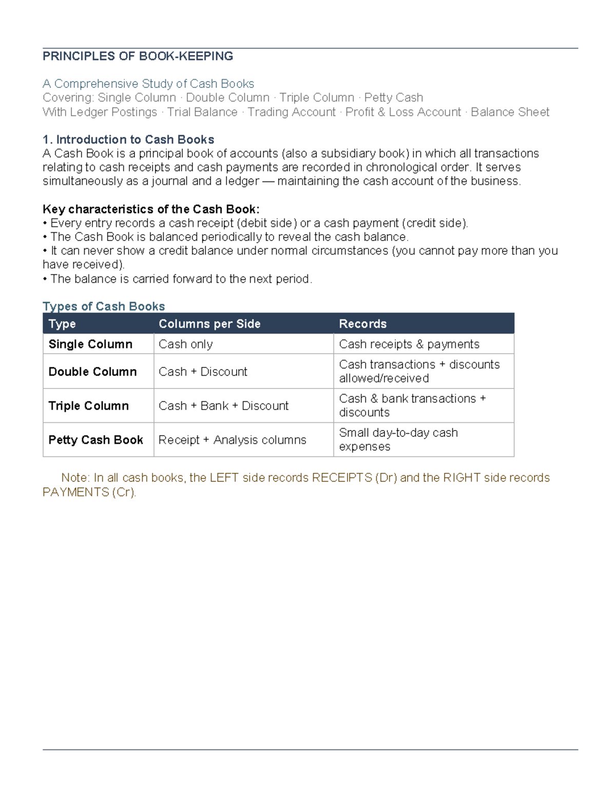 Cash Books (ACCT 101): Comprehensive Bookkeeping Notes and Examples ...