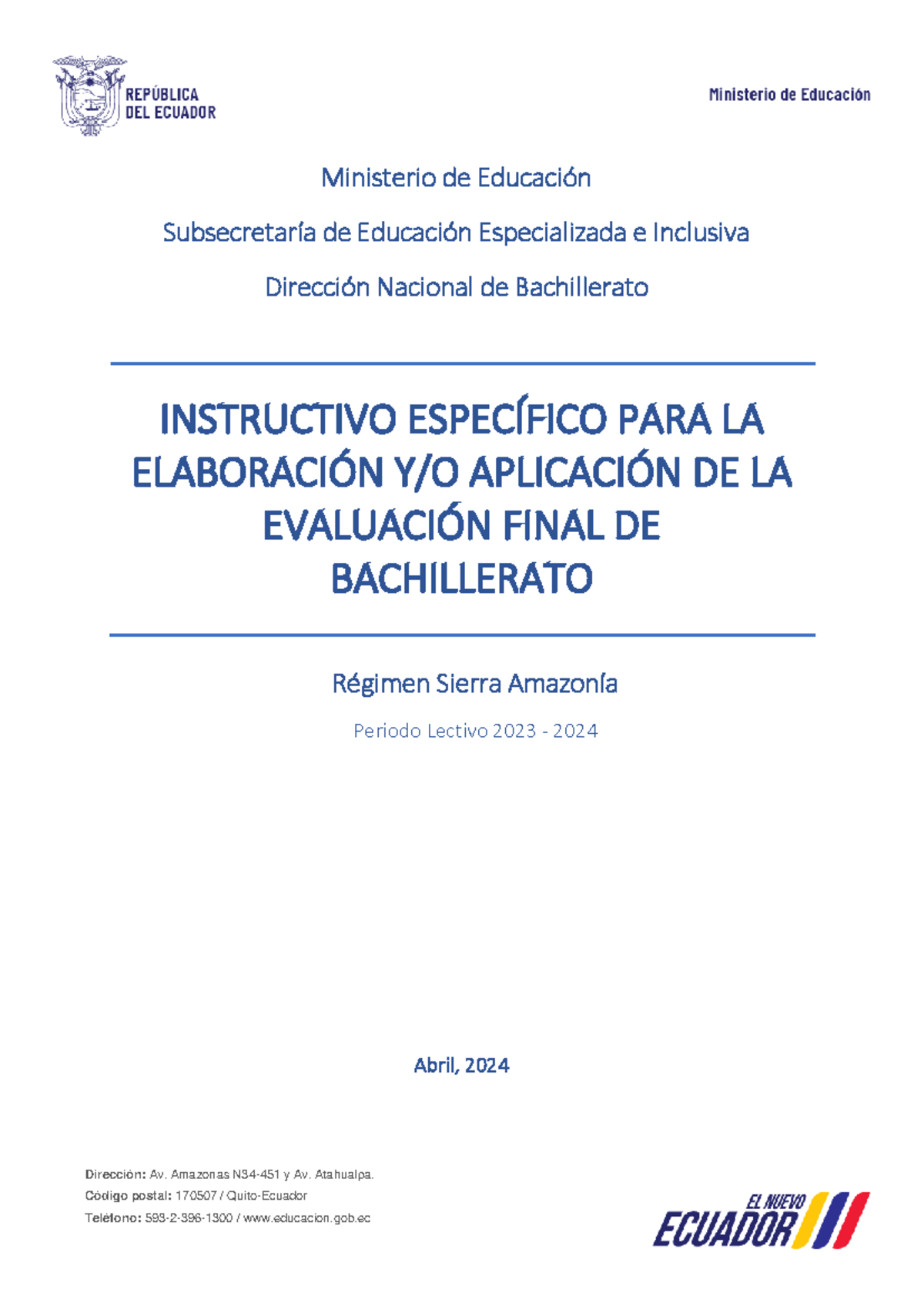 Instructivo para la Evaluación Final de Bachillerato - Sierra 2023-2024 - Document Preview
