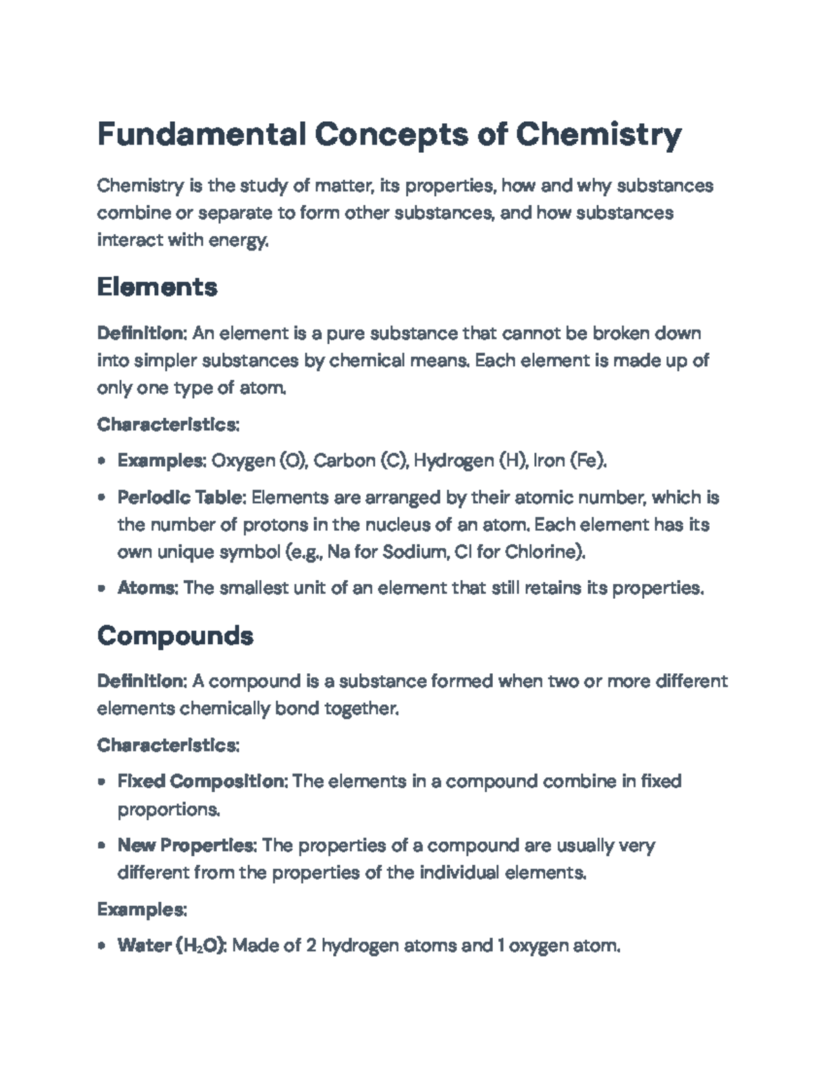 Fundamental Concepts of Chemistry: Elements, Compounds, and Reactions ...