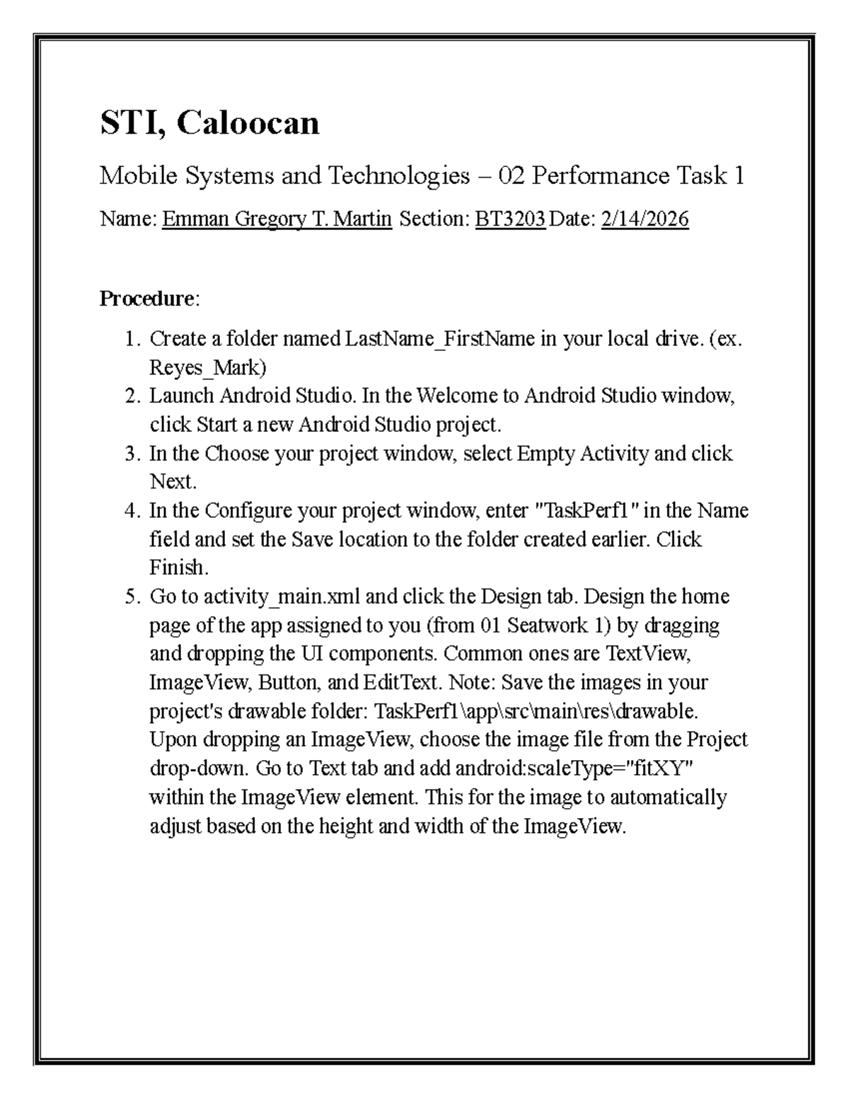 MST 02 Performance Task 1: Android App Design by Emman Gregory T ...