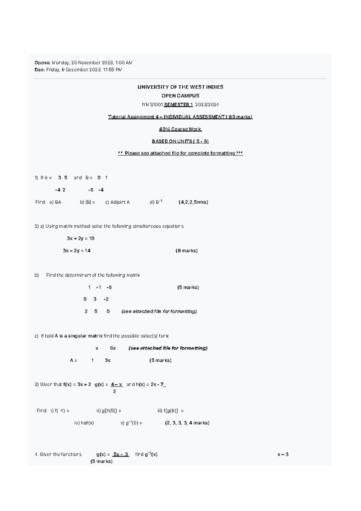MATH0900 S1 23-24 - Tutorial Assignment 4 - Individual Assessment - Studocu
