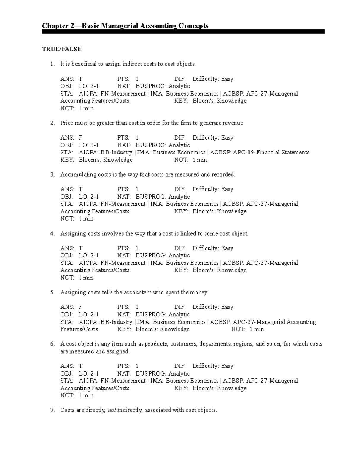 CH 02 - Basic Managerial Accounting Concepts - Chapter 2—Basic ...