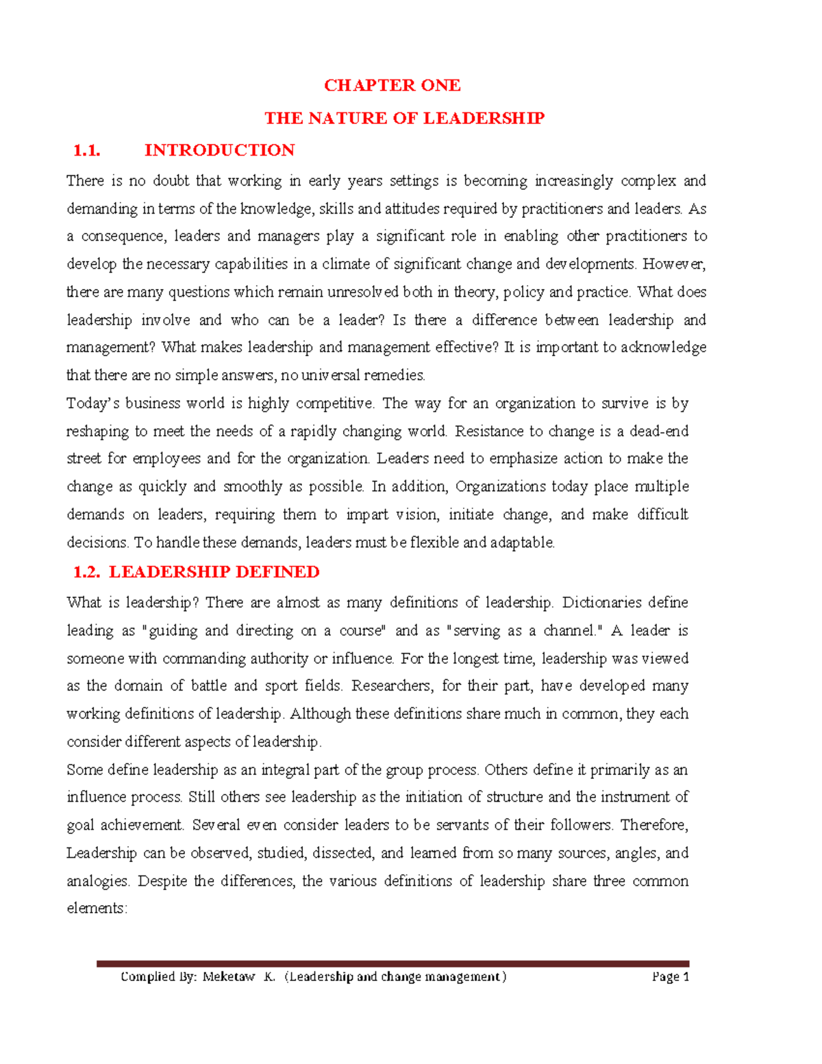 Leadership and Management: Chapter 1 Overview (MGT101) - Studocu