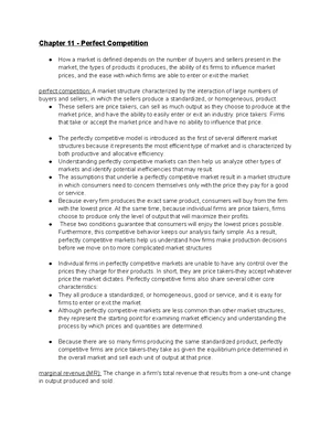 Perfect Competition - Study Notes & Assignments - Studocu