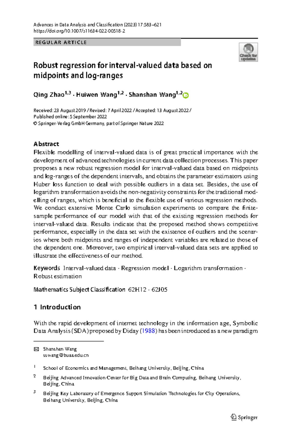 Robust Regression Method for Interval Data Analysis (S11634) - Studocu