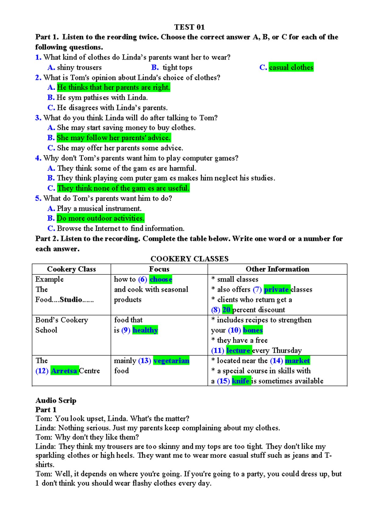 Audio Script for TEST 01 Part 1 & 2 (2019-2020) - Studocu