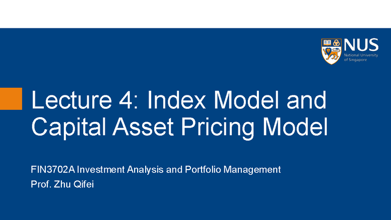 Chapter 4: Index Model & CAPM Overview - FIN3702A Investment Analysis ...