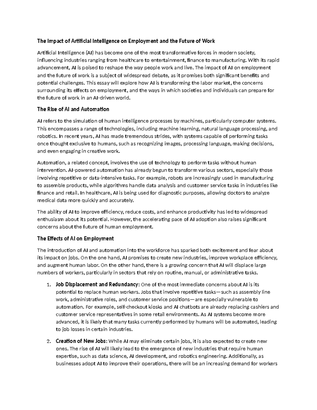 AI's Impact on Employment: Future Work Trends and Challenges - Studocu