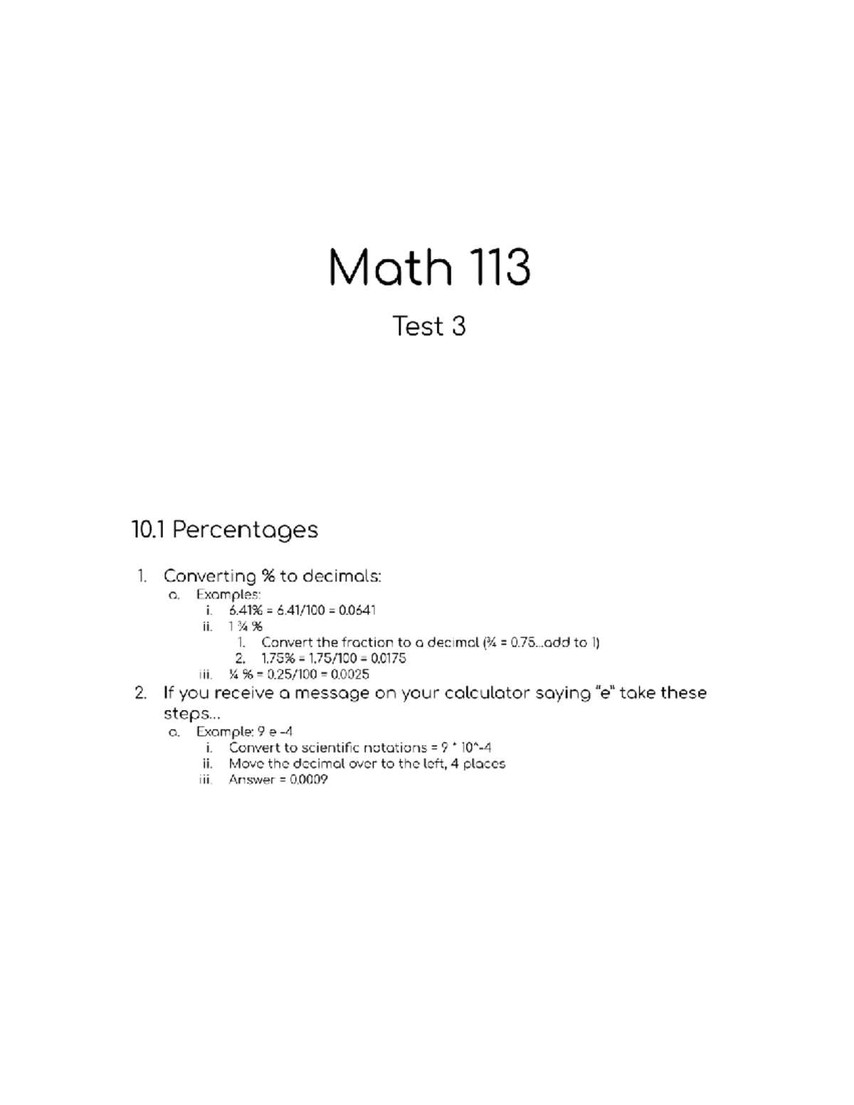 Math 113 test. 3 Studyguide. Dr. Sorcar - Math 113 Test 3 10 ...