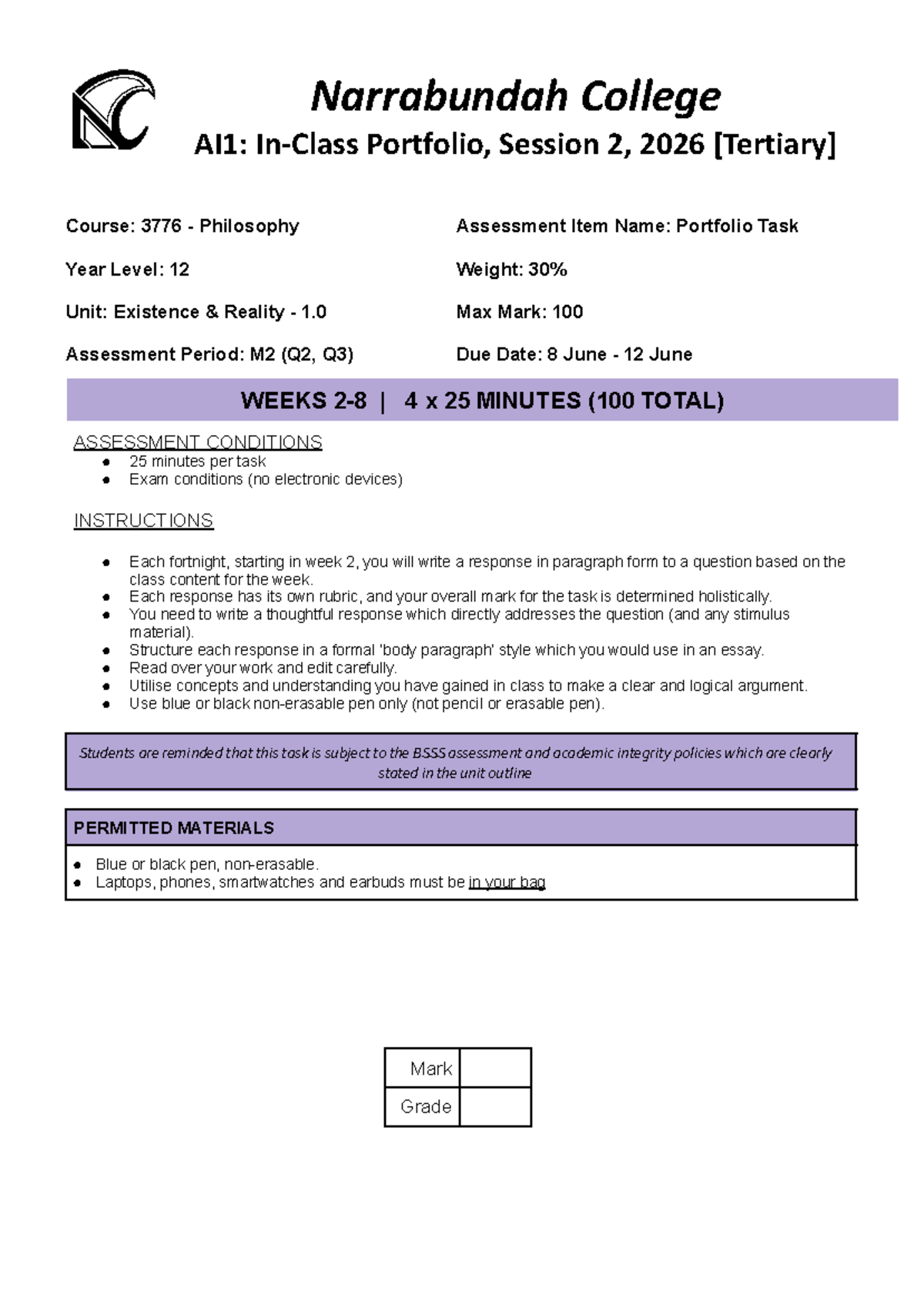 PHI5 AI1 S2 2026: Portfolio Assessment Guidelines and Planning - Studocu