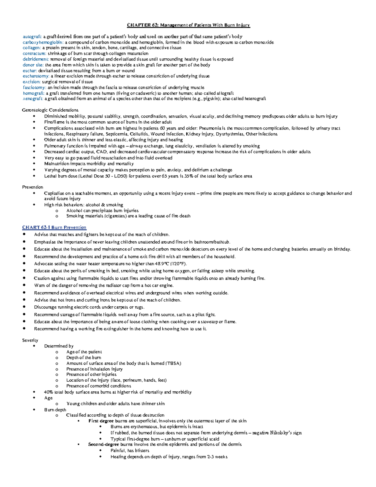 Management of Burn Injury - Notes (Chapter 62) - Studocu