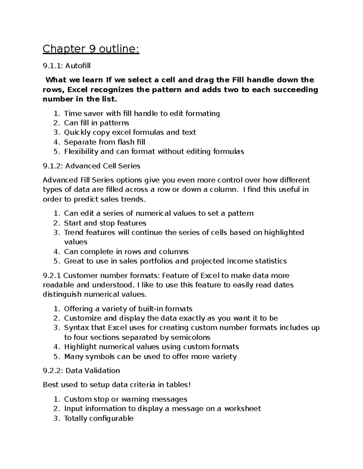 Chapter 9 Outline: Autofill, Advanced Cell Series & Data Validation ...