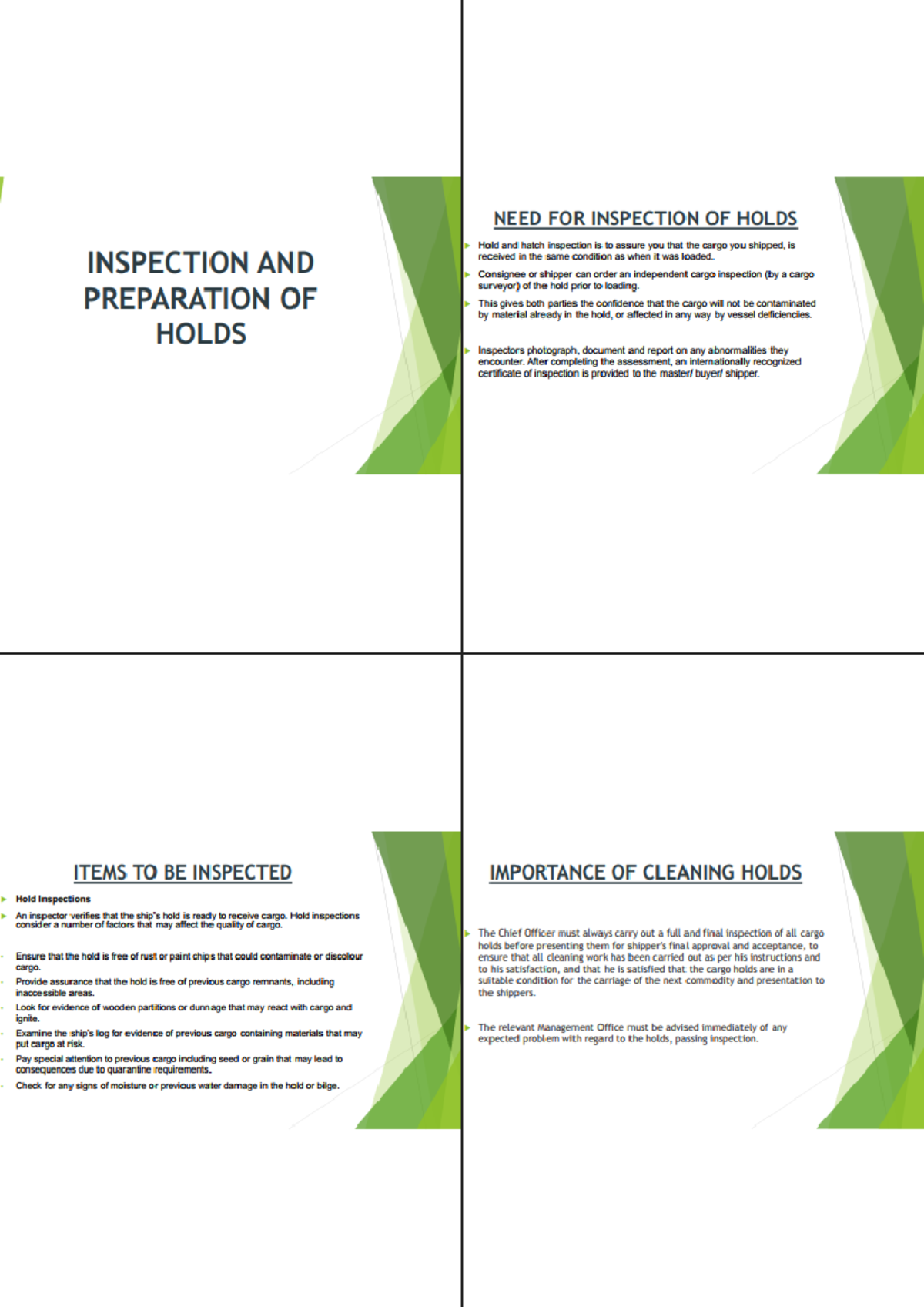 Hold Inspection Guidelines and Cleaning Procedures for Chs - Studocu