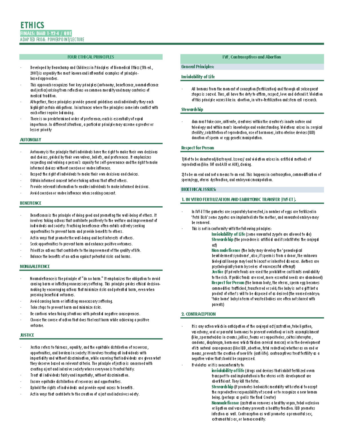 ETHIC111 - Final Exam Review: Key Principles in Biomedical Ethics - Studocu