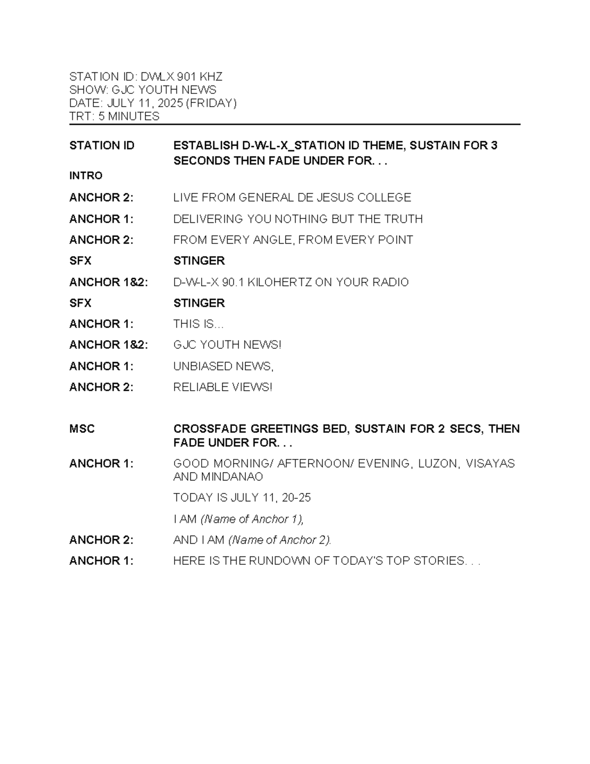 GJC Youth News Opening Spiel Draft - July 11, 2025 - Studocu