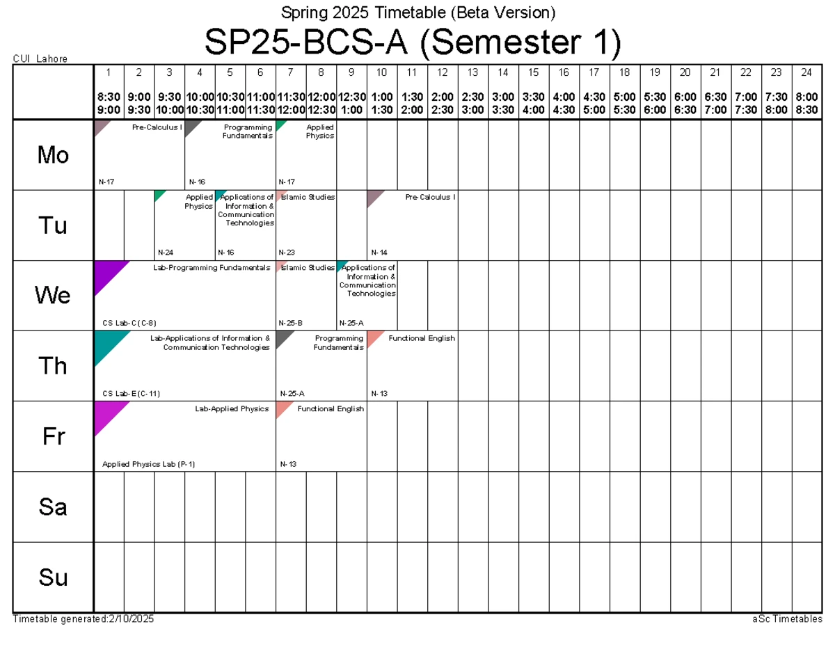 COMSATS University - Computer Science Time Table Spring 2025 - Studocu
