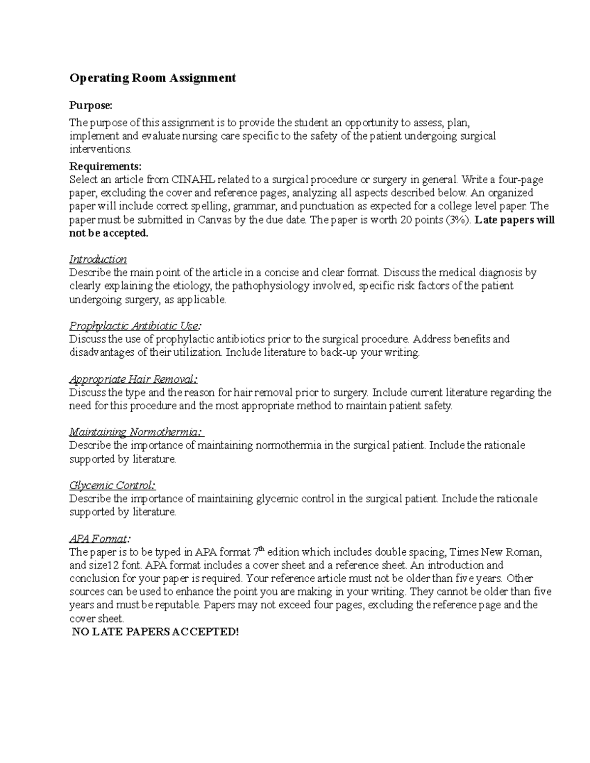 NURS 302 - Operating Room Assignment: Assessing Surgical Care Factors ...