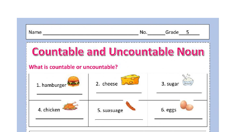 Grade 5 Countable & Uncountable Nouns Worksheet - Studocu