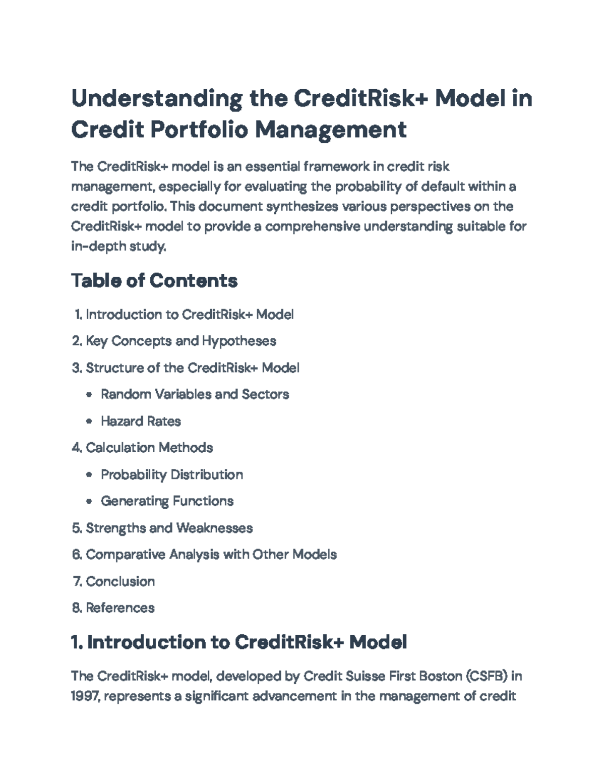 Understanding CreditRisk+ Model in Credit Portfolio Management - This ...