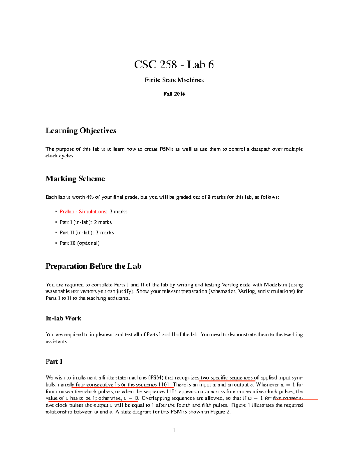 Lab6 - Lab 6 - CSC 258 - Lab 6 Finite State Machines Fall 2016 Learning ...